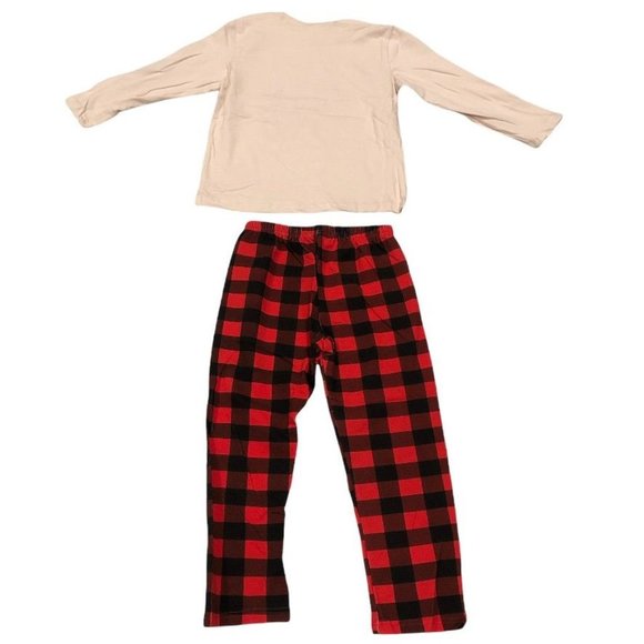 Merry Christmas Tree 2 Piece Set Size 5 Tan Black Red Plaid Cotton Boy or Girl - Picture 3 of 5